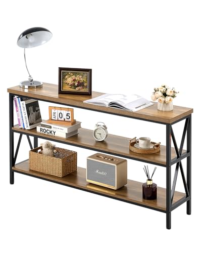 VEVOR Narrow Console Table, 55 Inch Entryway Table, 3-Tier Long Hallway Table, Sofa Table with Metal Frame, Console Tables for Entryway, Hallway, Living Room & Bedroom VEVOR