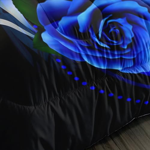 Tuzaovy Wolf Bedding Set King Size,Blue Rose King Size Comforter Set,King Size Wolf Comforter Bed Set,King Quilt Bedding Set Rose,Wolf Bedding Set King Size Animal Print Comforter Set Tuzaovy