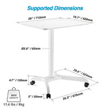 AVLT 44-inch Ambidextrous Pneumatic Laptop Standing Desk Cart (3 ft 8 in), Mobile Rolling Desk with Adjustable Height, Folding Computer & Projector Cart, White Cart with Brakes AVLT
