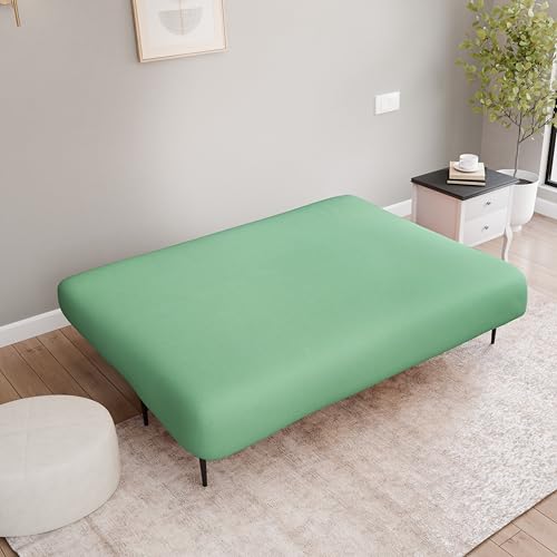 LANE LINEN Armless Futon Cover - Easy Stretchable Futon Covers Full Size, Soft Elastic Textured Fabric Sofa Bed Cover, Sofa Protector Cover for Kids, Machine Washable Couch Slipcover - Neptune Green LANE LINEN