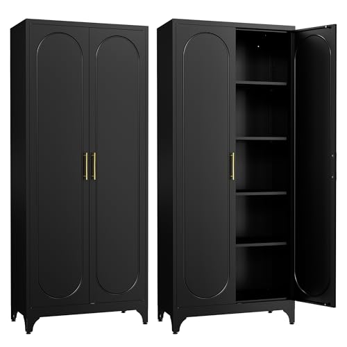 SteeLoong Kitchen Pantry Cabinet,75 Inch Black Metal Storage Cabinet with Door and Adjustable, Tall Pantry Cabinets for Kitchen Storage,Cupboard for Living Room,Dining Room and Bathroom SteeLoong