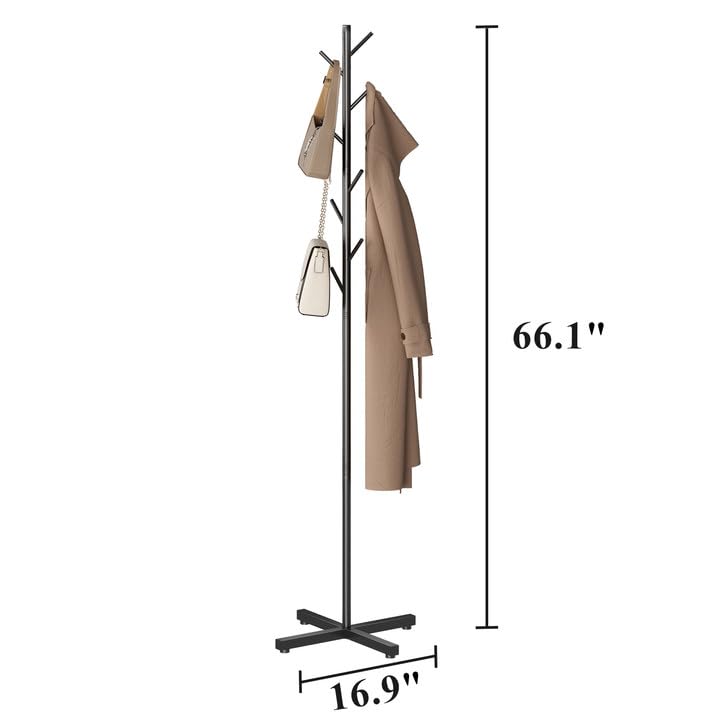 Wisdom Star Metal Coat Rack Freestanding, Hall Tree Coat Rack Stand, Heavy Duty Clothes Rack, Corner Hanging Clothes Rack for Jacket, Hats, Bags, Entryway, Living Room, Bedroom, Home Office, Black Wisdom Star