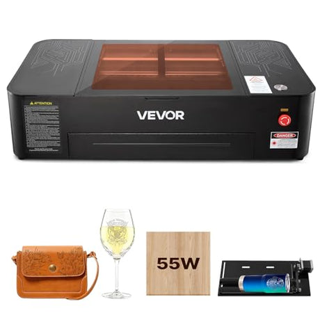 VEVOR 55W CO2 Laser Engraver, 20 x 12 in, Desktop CO2 Laser Engraver and Cutter Machine with 16MP Camera, Water Pump, Rotary Axis, Compatible with LightBurn CorelDRAW RDWorks, for Wood Acrylic Glass VEVOR