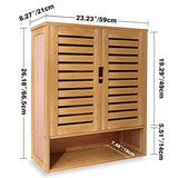SMIBUY Bathroom Cabinet Wall Mounted, Bamboo Over-The-Toilet Storage Organizer, Space Saver Medicine Cabinet with 2 Door and Adjustable Shelves SMIBUY
