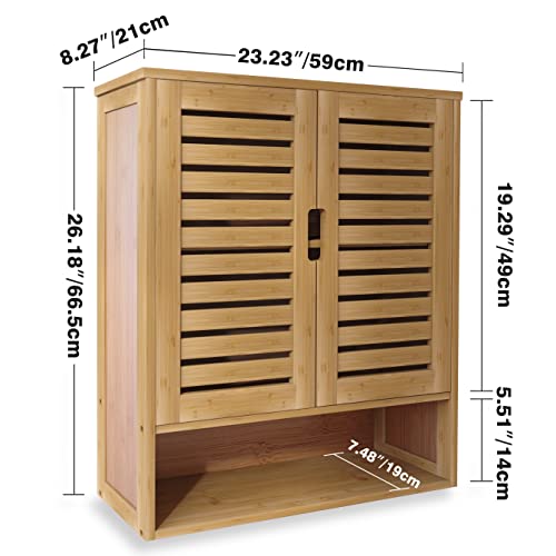 SMIBUY Bathroom Cabinet Wall Mounted, Bamboo Over-The-Toilet Storage Organizer, Space Saver Medicine Cabinet with 2 Door and Adjustable Shelves - WoodArtSupply