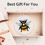 Nuberlic Punch Needle Kit for Beginners Cute Bee Pattern DIY Hoop Embroidery Punch Needle Starter Craft Set with Pre-Printed Fabric, Yarn, Frame & Tools Step-by-Step Introduction