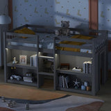 Harper & Bright Designs Low Loft Bed with Storage Shelves and LED Light for Kids, Twin Size, Gray Harper & Bright Designs