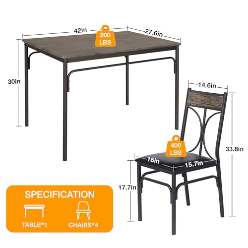 VECELO Dining Table Set for 4, Kitchen Table Set with 4 Chairs for Small Space, Space-Saving and Modern Design, Apartment, Easy to Assemble, Retro Brown VECELO