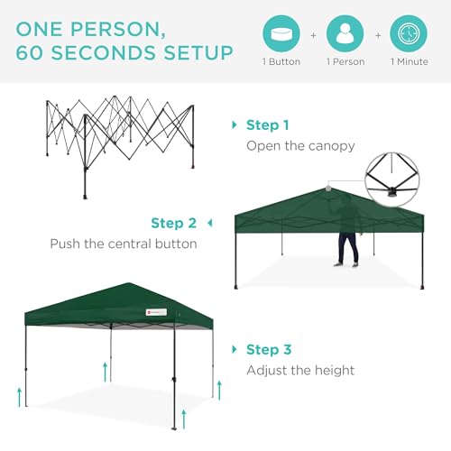 Best Choice Products 12x12ft 1-Person Setup Pop Up Canopy Tent Instant Portable Shelter w/ 1-Button Push, Case, 4 Weight Bags - Forest Green Best Choice Products