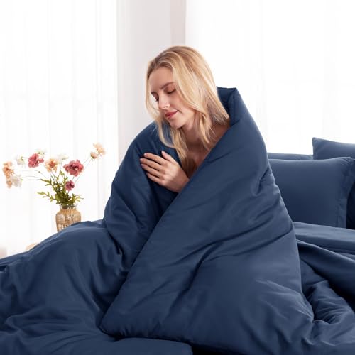 CozyLux Twin Comforter Set Navy Blue, 5 Pieces Bed in a Bag Twin Comforter Set with Sheets, All Season Bed Sets with Down Alternative Comforter, Fitted Sheet, Flat Sheet, Pillow Sham and Pillowcase CozyLux