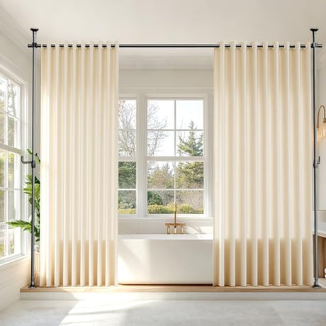 Seamless Room Divider Curtain Rod - No Drilling Space Partition Adjustable Privacy Separator 4-10ft(H) 32-80inch(W) Heavy Duty Temporary Wall Divider Floor to Ceiling Tension Rod, Black SIBRAD