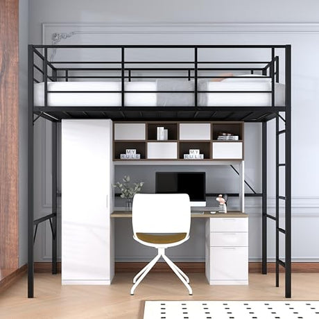 Debercu Twin loft Bed 75 inch High with High Guardrail,Space Saving Bedframe with Wide Ladder Rungs,No Sagging,Allow 12 inch Mattress Sturdy Metal Bed,Black Debercu