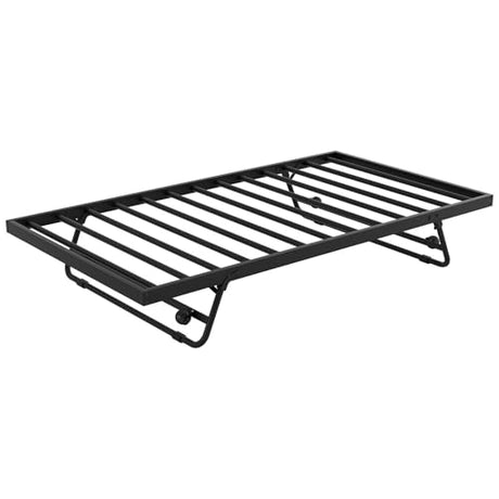 Nahenduo Twin Size Daybed with Pop up Trundle & Adjustable LED Lights, Futon Frame Bed, Metal Sofa Bed Frame for Living Room Bedroom Guest Room, Small Space, No Box Spring Needed (Black + LED) Nahenduo