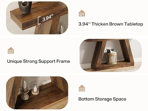 Tribesigns Farmhouse Console Table, 55-Inch Rustic Sofa Table with Storage, Industrial Wooden Entryway Table for Hallway, Living Room, Dark Brown Tribesigns