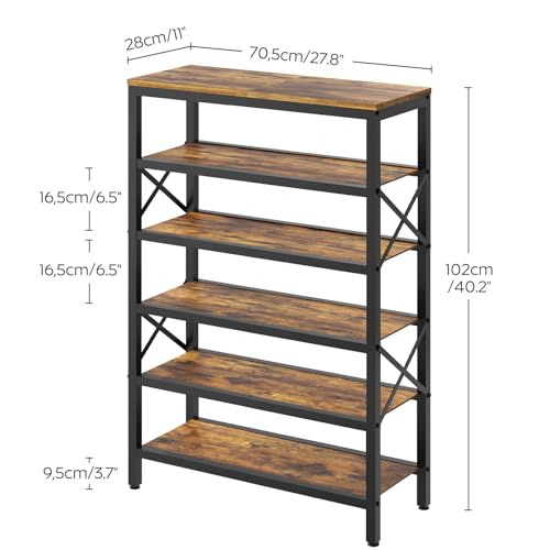 YATINEY 6-Tier Tall Shoe Rack Organizer, Wooden Shoe Storage for Closet Holds 24 Pairs, Sturdy Shoe Shelf with X-Shaped Metal Support, for Entryway, Bedroom, Rustic Brown and Black SS206BR YATINEY