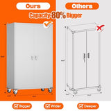 Aobabo Extra Large Garage Storage Cabinet on Wheels, Metal Storage Cabinets with 4 Adjustable Shelves, 3 Pegboards and 2 Tool Pouches for Home Office Stash, Assembly Required Aobabo