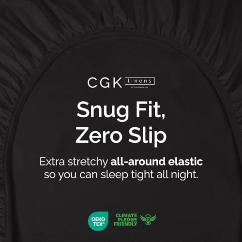 Full Fitted Bed Sheet - Bottom Single Fitted Sheet Only - Ultra-Soft Hotel Luxury Bedding w/ 8-16 Inch Deep Pockets - Breathable, Cooling & Wrinkle Free - Easy-Care, Fade & Shrink Resistant - Black CGK Unlimited