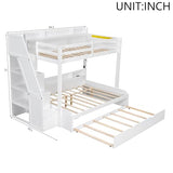 Bellemave Twin Over Full Bunk Bed with Storage Staircase, Trundle, Built-in Shelves & USB Charging Station, Space-Saving Design Bunk Bed Frame for Kids Teens, Solid Wood & MDF, White Bellemave