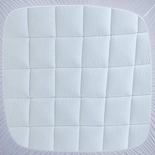 WhatsBedding Cotton Waterproof Mattress Pad Queen Size Top Down Alternative Filling Pillowtop Mattress Topper Cover-Fitted Quilted (Mattress Pad Queen) WhatsBedding