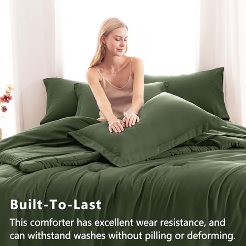 CozyLux Queen Comforter Set Olive Green, 7 Pieces Bed in a Bag Queen Comforter Set with Sheets, Bedding Sets with Down Alternative Comforter, Fitted Sheets, Flat Sheets, Pillow Shams and Pillowcases CozyLux