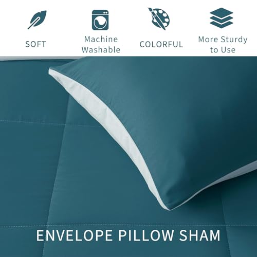 Exclusivo Mezcla Lightweight Reversible Twin Size Comforter Set, Down Alternative Comforter with 1 Pillow Sham, Twin Size Bedding Set for All Seasons, Dusty Teal/Aqua Blue Exclusivo Mezcla