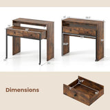 Giantex Small Computer Desk with Hutch & Drawers, Extendable Writing Desk w/Pull Out Secondary Table, Monitor Stand & Rolling Wheels, Console Table, Compact Desk for Small Spaces (Rustic Brown) Giantex