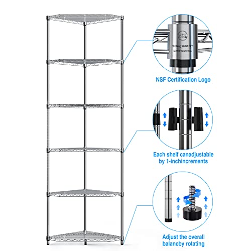 Silver 6 Tier NSF Metal Pentagonal Corner Wire Shelving Units, 600lbs ...
