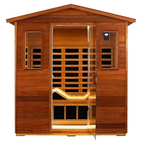 3 Person Sauna Outdoor Sauna Far Infrared Saunas Ultra Low EMF Infrared Sauna for Home 1950W 20Amps Indoor Sauna Mahogany Wooden Sauna Spa with Beauty Red Light, Foldable Seat, Headrest, 0-5mG SALUSHEAT
