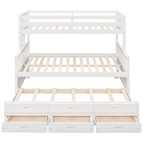 Harper & Bright Designs Twin Over Full Bunk Bed with Trundle, Solid Wood Bunk Bed Frame with Storage Drawers, for Kids Teens Adults (White) Harper & Bright Designs