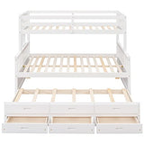 Harper & Bright Designs Twin Over Full Bunk Bed with Trundle, Solid Wood Bunk Bed Frame with Storage Drawers, for Kids Teens Adults (White) Harper & Bright Designs