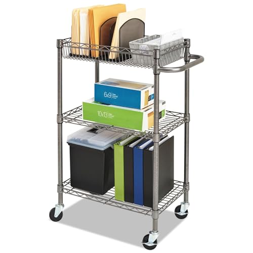 Alera ALESW342416BA 28 in. x 16 in. x 39 in. 500-lb. Capacity Three-Tier Wire Rolling Cart - Black Anthracite