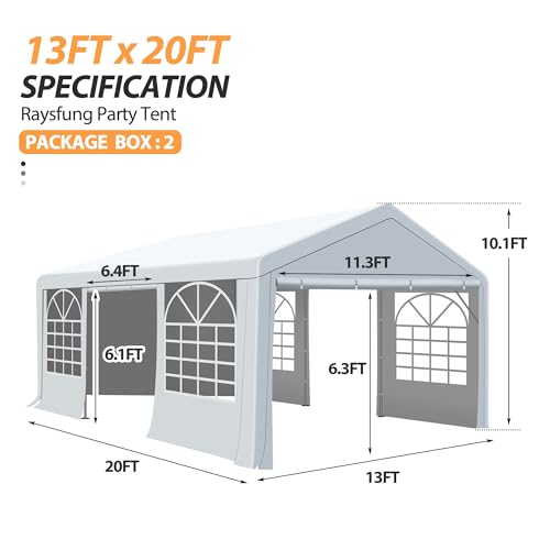 Raysfung 13 x 20Ft Party Tent Heavy Duty Outdoor Wedding Tent with Removable Sidewalls Event Shelters Canopy for Party Raysfung