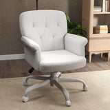 Keratee Comfy Home Office Desk Chair, Upholstered Fuzzy Vanity Chair with Wheels and Arms, Modern Adjustable Swivel Computer Seat for Living Room, Bedroom, Make Up, Home Office, White Keratee