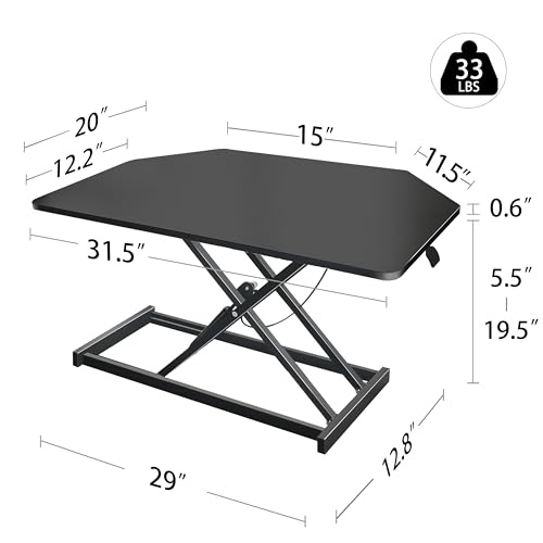 Aconcept 32 inch Black Corner Height Adjustable Standing Desk Converter, One-Click Sit to Stand up Desk Riser, Pre-Assembled for Dual Monitor and Laptop Workstation Aconcept