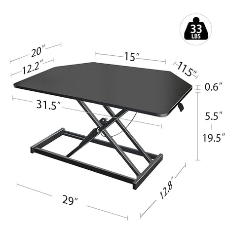 Aconcept 32 inch Black Corner Height Adjustable Standing Desk Converter, One-Click Sit to Stand up Desk Riser, Pre-Assembled for Dual Monitor and Laptop Workstation Aconcept