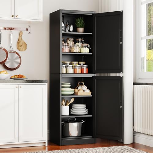 pozdeg 67" Metal Storage Cabinet with Lock, Tall Narrow Office File Cabinets with 2 Doors & 4 Adjustable Shelves, Metal Steel Locker for Home, School, Office, Garage or Gym (Black) pozdeg