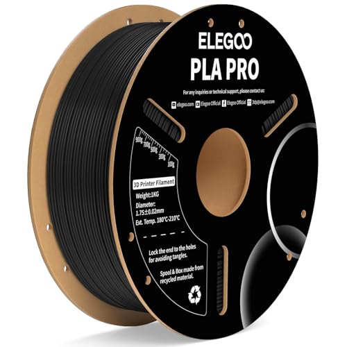 ELEGOO PLA PRO Filament 1.75mm Black 1KG, 30-250mm/s Printing Speed Improved Rigidity 3D Printer Filament Dimensional Accuracy +/- 0.02mm, 1kg Spool (2.2lbs) ELEGOO