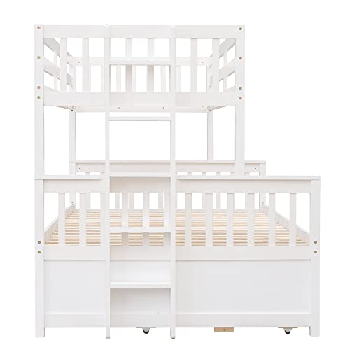 Harper & Bright Designs Twin Over Full Bunk Bed with Trundle, Solid Wood Bunk Bed Frame with Storage Drawers, for Kids Teens Adults (White) Harper & Bright Designs