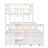 Harper & Bright Designs Twin Over Full Bunk Bed with Trundle, Solid Wood Bunk Bed Frame with Storage Drawers, for Kids Teens Adults (White) Harper & Bright Designs