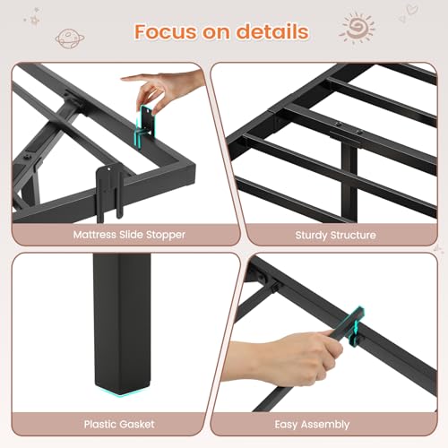 Hasuit Floating Bed Frame Twin Size with LED Lights, Metal Twin Floating Bed Frames for Kids, No Box Spring Needed, Easy to Assemble (Twin) Hasuit