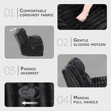Lexicon Manual Glider Recliner Chair, Corduroy Manual Tab Pull Reclining Chair with Pillow Top Arms, Plush Cushions, Cozy Theater-Style Accent for Living Room/Bedroom, Easy Assembly, Black