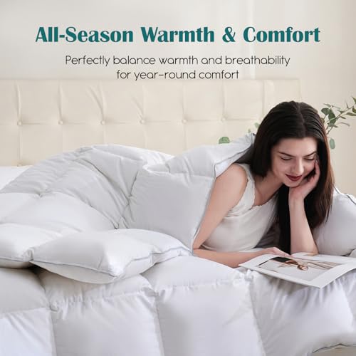 Yalamila Goose Feather Down Fiber Comforter Full Size, 100% Cotton Ultra Soft Fluffy Duvet Insert Full, All Season Luxurious Hotel Bedding Comforter with Corner Tabs, White 82"x86" Yalamila