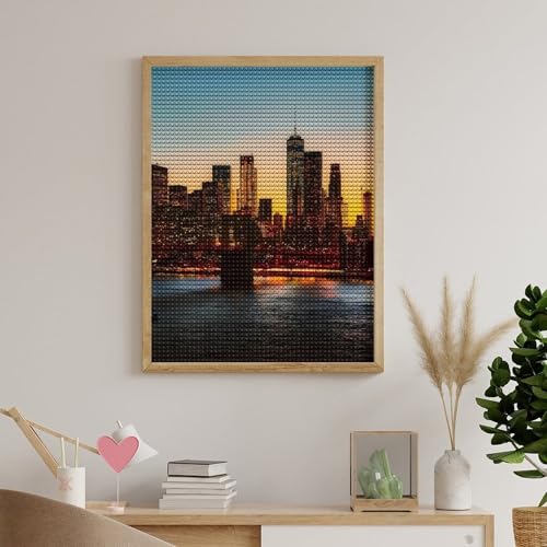 New York City Manhattan Bridge Skyline Diamond Art Painting Kits for Adults Full Drill 5D DIY Craft for Home Decor Gift 12"x16" WoodArtSupply