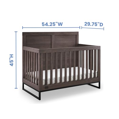 Simmons Kids Foundry 6-in-1 Convertible Baby Crib, Rustic Grey with Matte Black Delta Children