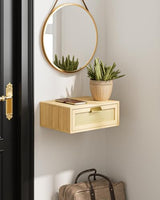 Aienvey Floating Nightstand, Floating Shelf with Drawer, Wall Mounted Nightstand, Floating Bedside Table (Oak Rattan) Aienvey