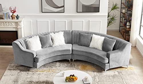 Eafurn 6 Seaters Oversized Symmetrical Curved Modular Sectional Sofa,140.94" Velvet Semi Circular Couch with Metal Legs and Pillows, Deep Seat Tufted Corner Sofa&Couch Living Room Furniture Set Eafurn