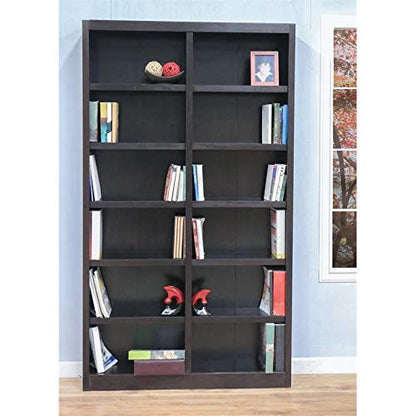 BOWERY HILL 84" Espresso Double Wide Wood Bookcase with 10 Adjustable Shelves - WoodArtSupply