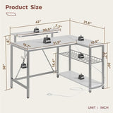 Bestier White Computer Desk with Charging Port & LED Strip,42 inch Modern Gaming Desk with Reversible Storage Shelves,Small L Shaped Desk with Hooks for Home Office Bestier