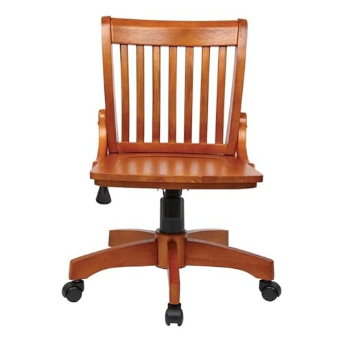 Pemberly Row Traditional Wood Armless Office Chair in Medium Brown - WoodArtSupply