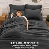 HIMEET Full Size Comforter Sets - 7 Pieces Bed in a Bag Full, Luxury Comforter Set with Sheets for All Season, Bed Set with Comforter, Flat Sheet, Fitted Sheet, Pillowcases & Shams, Dark Grey HIMEET